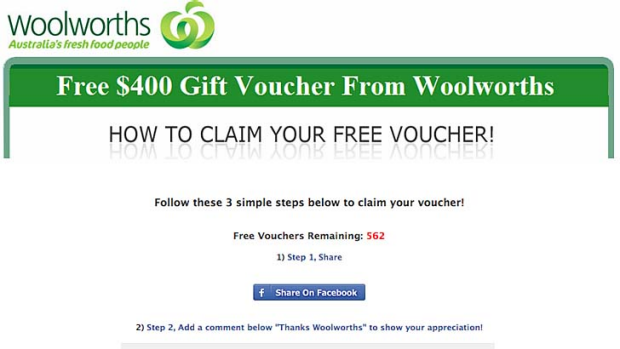 woolworths gift voucher scam